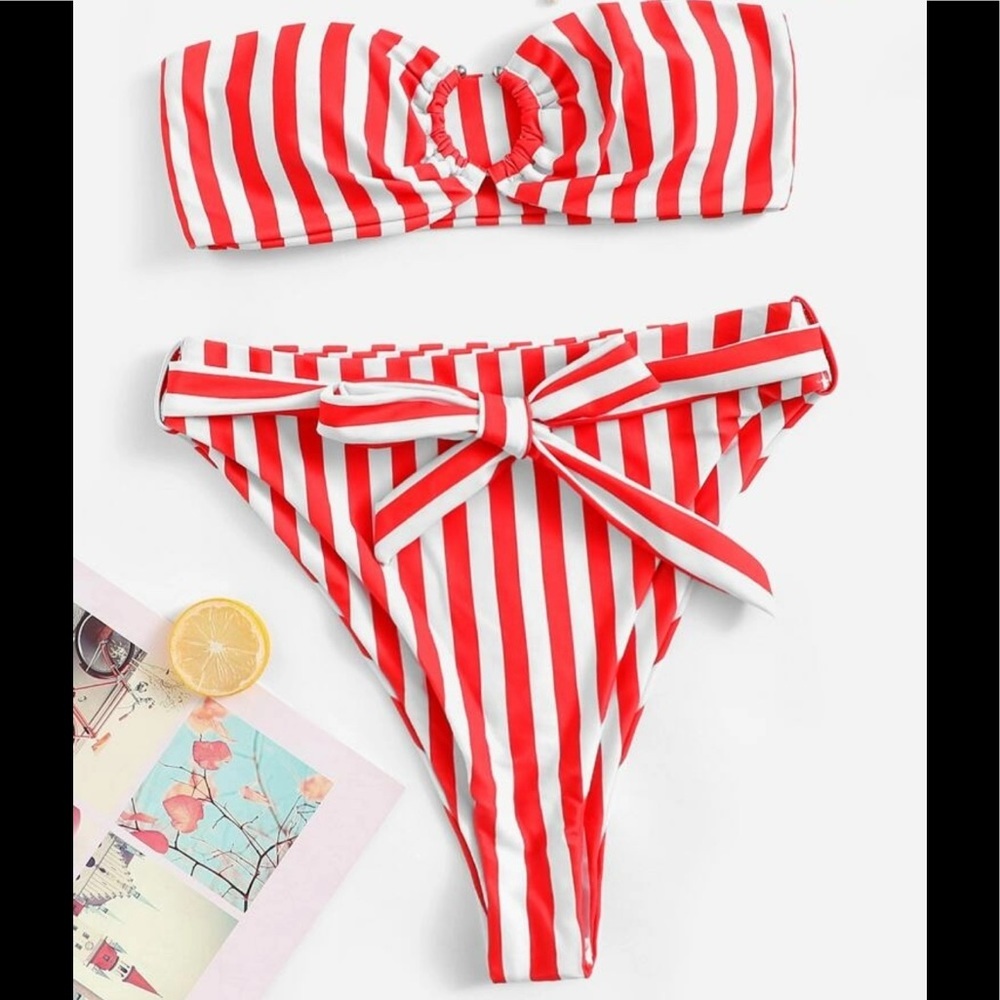 NWOT Striped Ring Bandeau Bikini